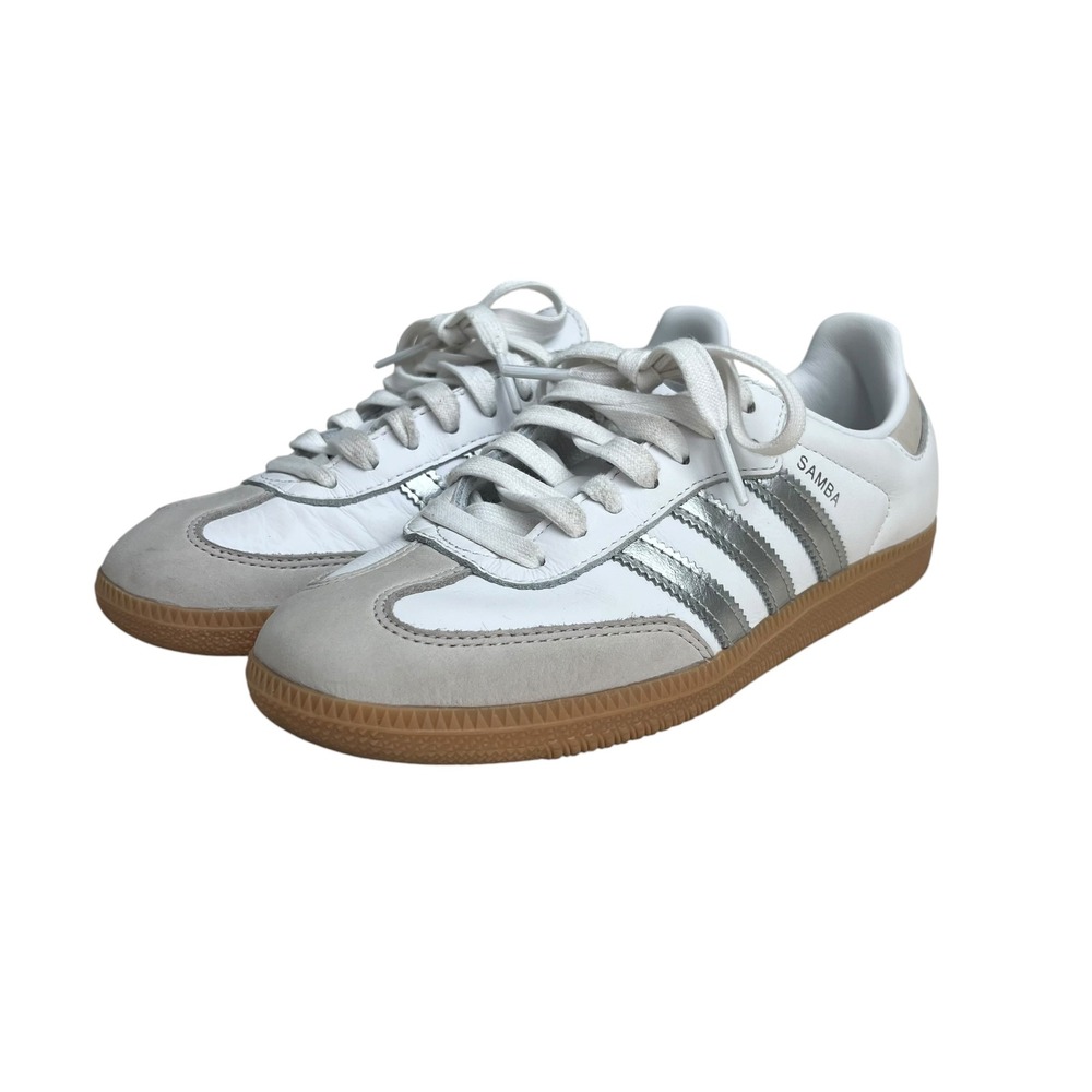 Adidas Cloud White OG Sambas Metallic Silver Sneakers SZ 6 Sporty Casual - Picture 3 of 10